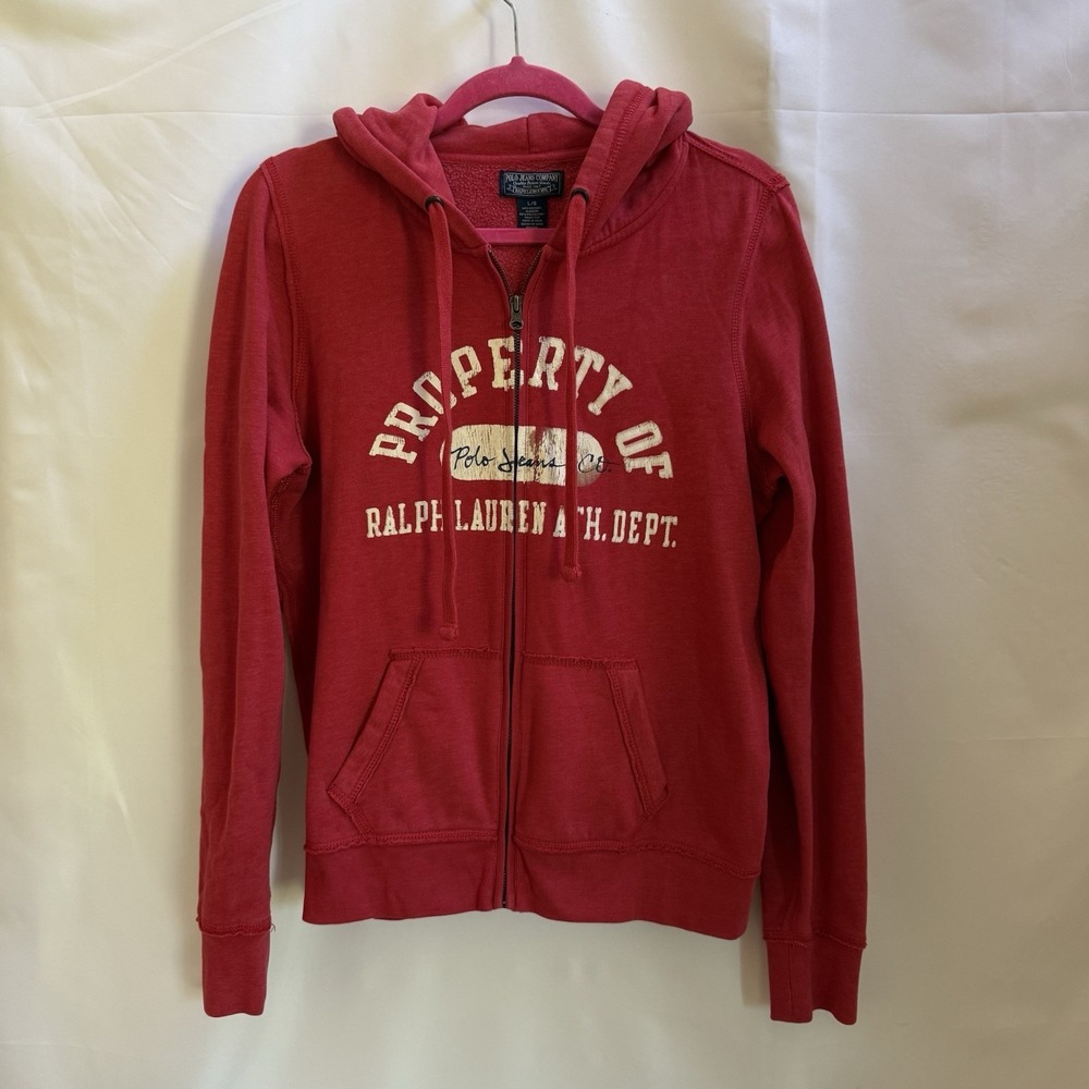 Vintage Polo Jeans Ralph Lauren Hoodie Sweatshirt Women's L Y2K Red Full Zip
